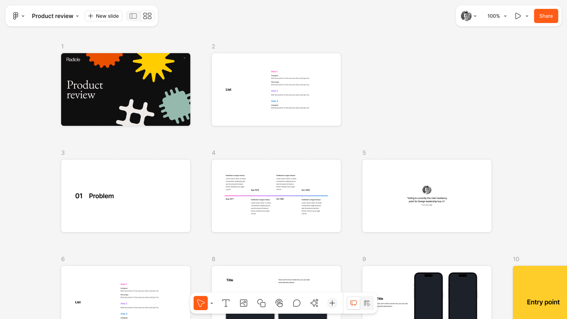The grid view, for outlining and reordering a deck