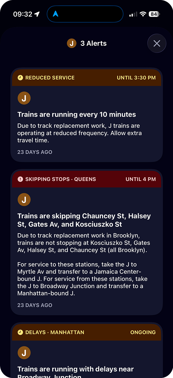 Service alerts for a single line, rewritten in plain English